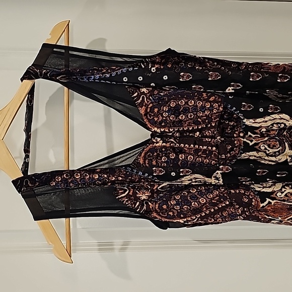 Free People Black & Brown Printed Hands To Hold Front Slit Velvet Maxi Dress-2 - Picture 6 of 12